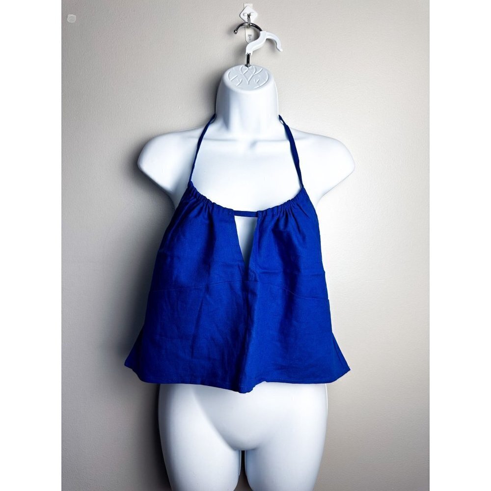 NWT Urban Renewal Cropped Key Hole Halter Cropped Tank Top Blue Womens Large